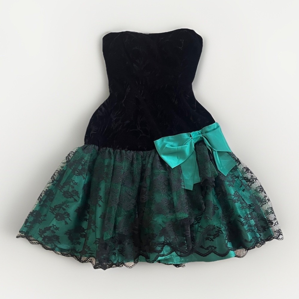 VTG Velvet Strapless Corset Fairy Gothic Grunge Y2K Lace Party Victorian dress